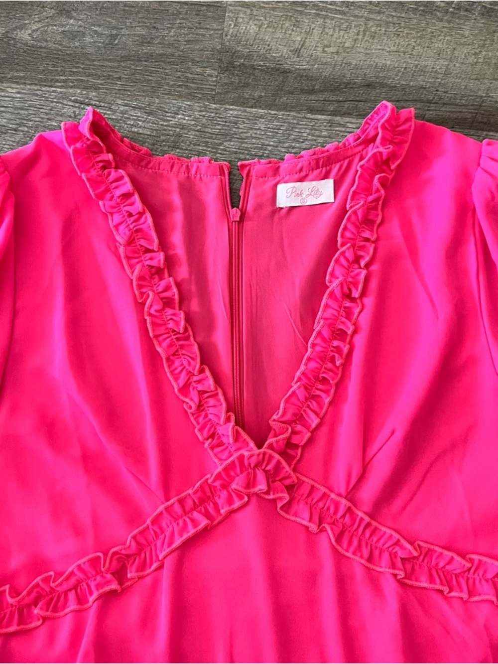 Pink Lily Hot Pink Ruffle Tiered Mini Dress - Picture 2 of 3